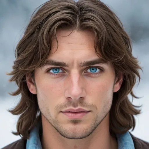 Prompt: Handsome, rugged, brown hair, icy blue eyes