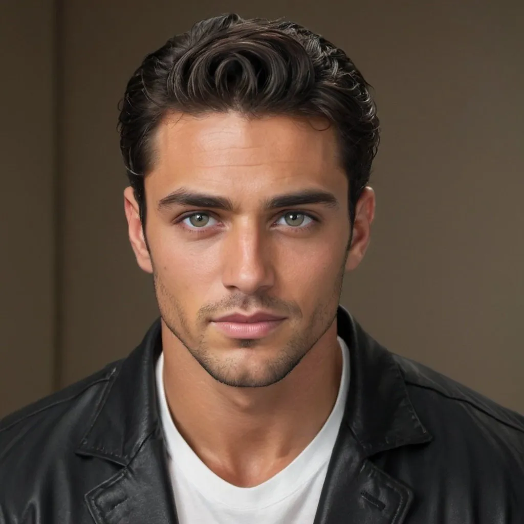 Prompt: Luscious Black comb over hair, Hazel Eyes, Handsome, Rugged, Chiseled, Broad-Shouldered, 