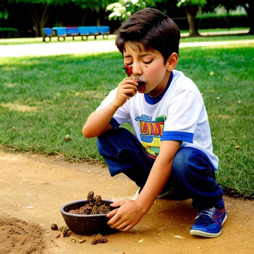 Prompt: Afrerd boy eating poopoo









