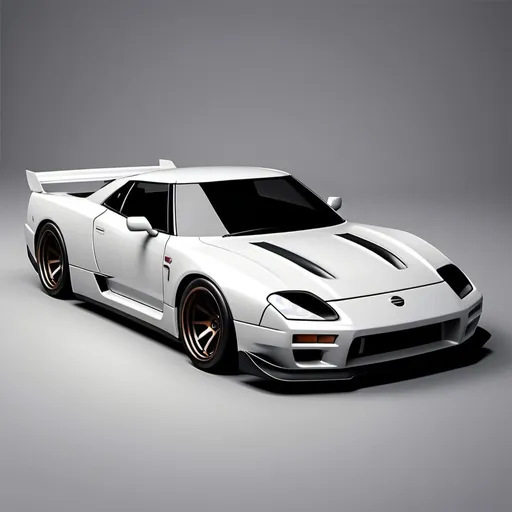 Prompt: realistic, aerodynamics, sport and muscle style super car with simplistic styling resembling a gt40, nissan skyline