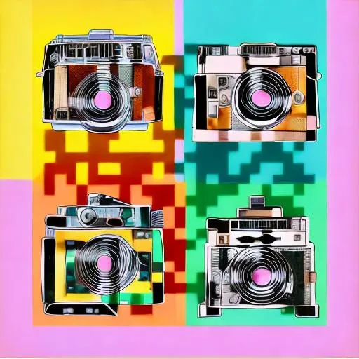 Prompt: one big retro camera in the middle with the border color set to #F3B4D3