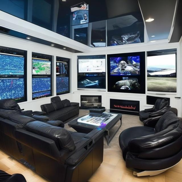 Prompt: Create a high-tech man cave