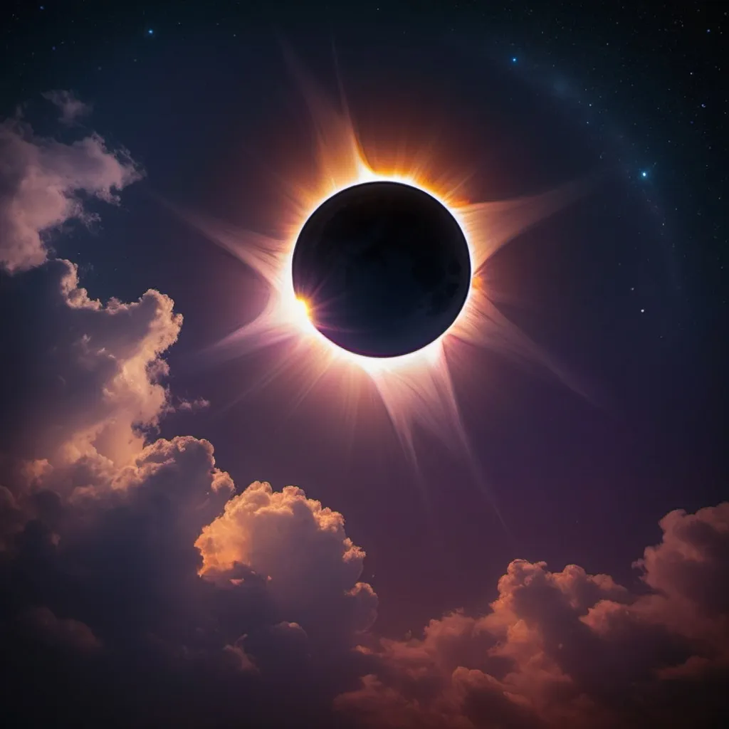 Prompt: Night sky with eclipse and sun