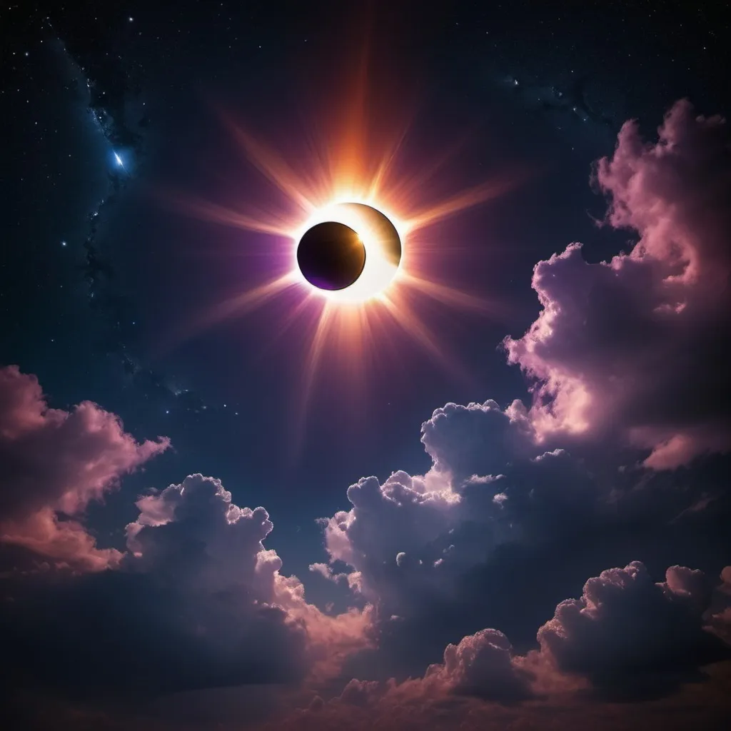 Prompt: Night sky with eclipse and sun