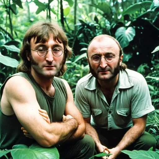 Prompt: john Lennon and Phil Collins in jungle