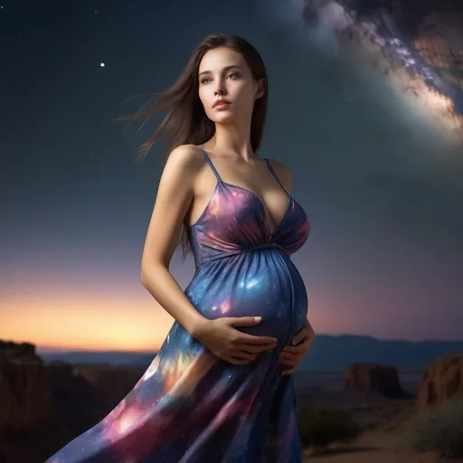 Prompt: epic masterpiece, Hyperrealistic, full body close up at night with (hyper detailed:1.5), petite, very young, slightly pregnant, female supermodel, with big chest, Insanely detailed, face turned upwards to the sky, blushing lightly, wearing colorful flower summer dress, neckline to the belly, dress covers shoulders, surrounded by high cliffs covered in shadows, breathtaking starry night sky, galaxies, nebula,

8k photo, HDR, masterpiece, fine details, natural beauty, breathtaking, captivating, fine details, sharp, very detailed, high resolution, close up, taken with a Hasselblad H6D-100c, Hasselblad Zeiss Sonnar F 150mm f/2.8 lens, Godox SK400II Professional Compact 400Ws Studio Flash, sharp focus, fine details, 5 flash set up, Ring light for catchlight eyes, Award winning photography, pro lighting, realistic, realism 