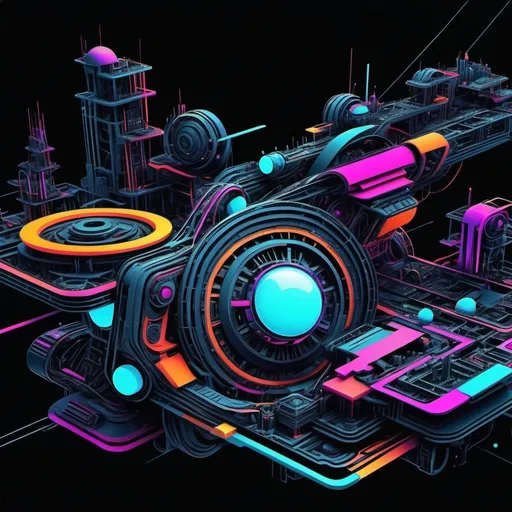 Prompt: futuristic engineering art wallpaper with black background and punchy colors