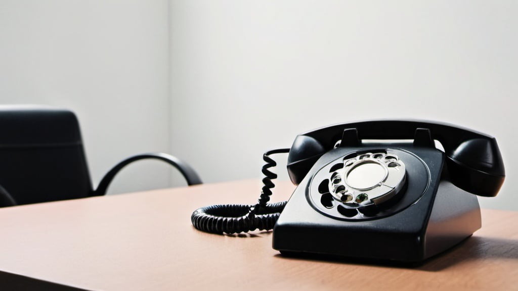 Prompt: A modern telephone rings on a desk