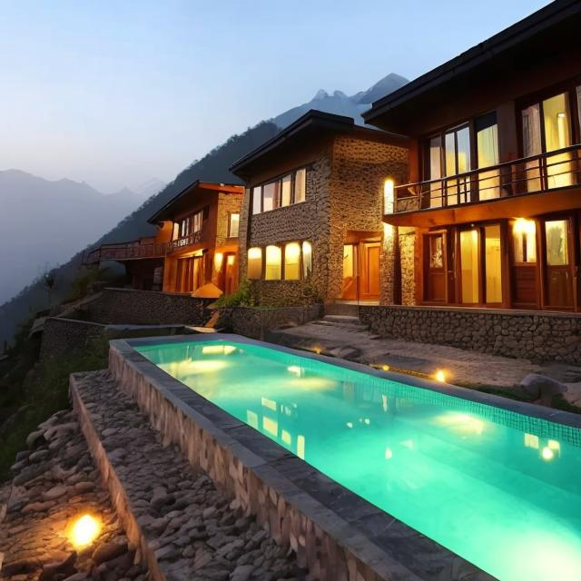 Prompt: Modern eco friendly mountain  resort suite with less  facilities in iran 