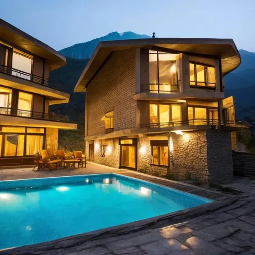 Prompt: Modern eco friendly mountain  resort suite with less  facilities in iran 