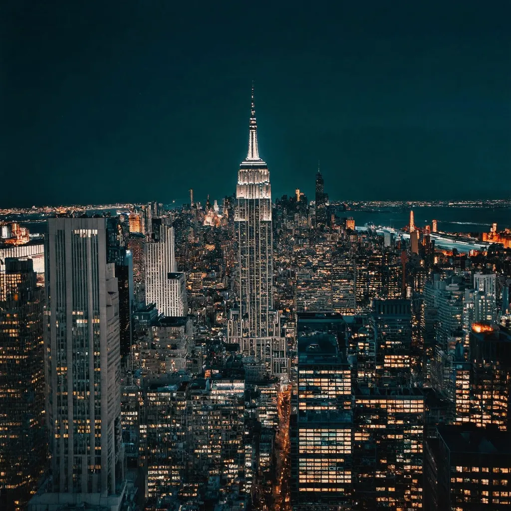 Cinematic, high-quality, emotionally charged image of New York City at night