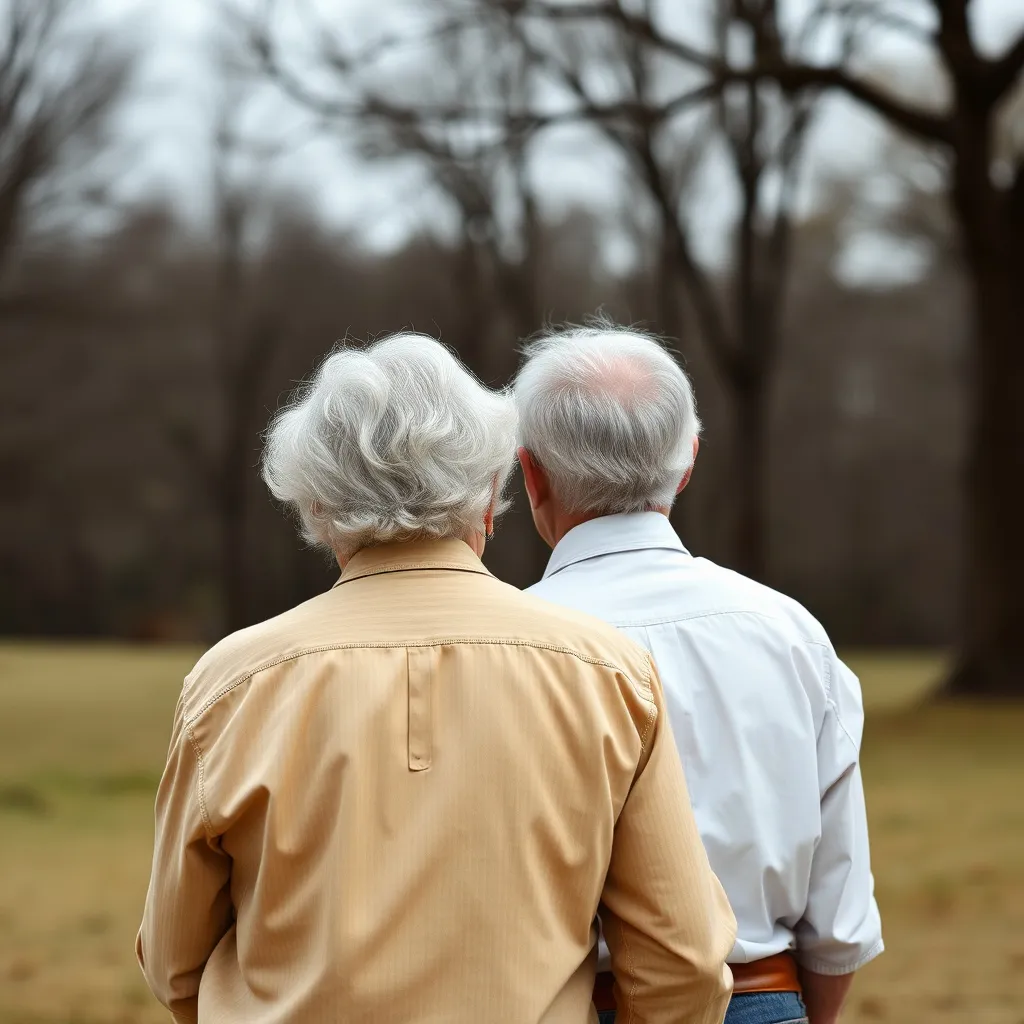 Prompt: back view of old couple