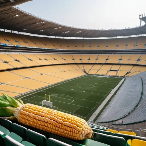 Prompt: A football stadium with giant ears of corn in all the seats