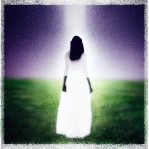 Prompt: white silhouette in the field, dreamcore, liminal, blurry.