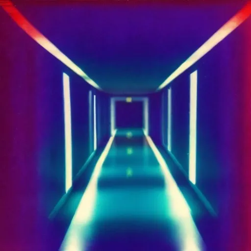 Prompt: blurry hallway with a breathtaking light at the distance, dreamcore aesthetics, liminal, 1993 polaroid effect, ambient.