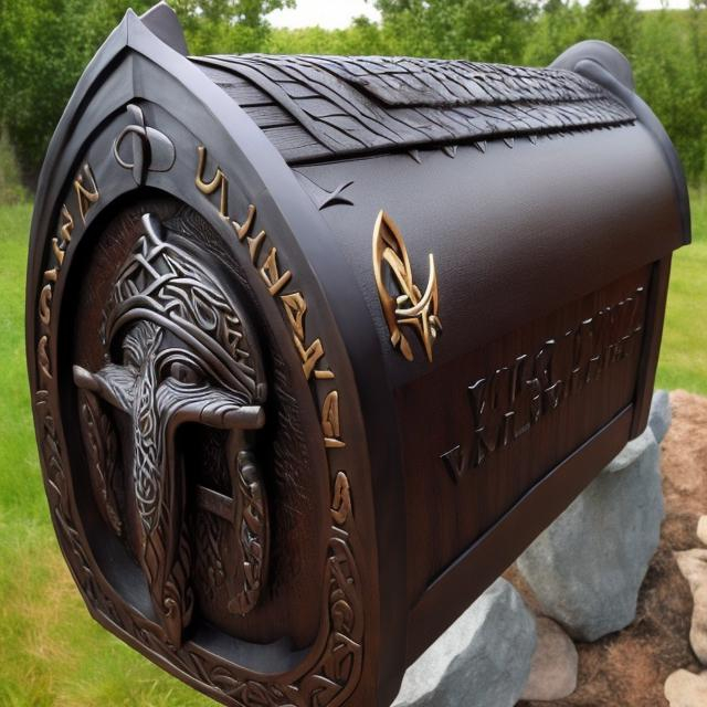 Prompt: Viking themed mailbox, like a longhouse, more detailed zoomed out 