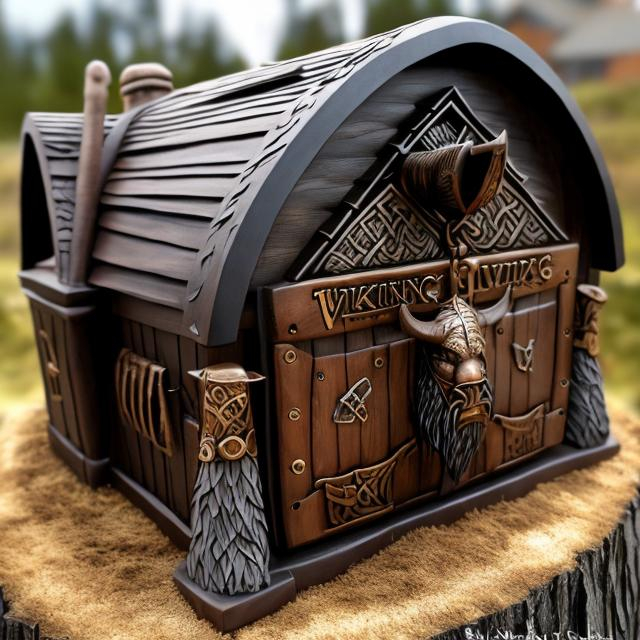 Prompt: Viking themed mailbox, like a longhouse, more detailed zoomed out 