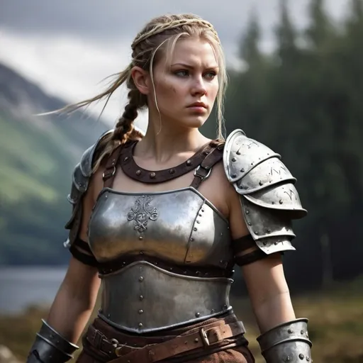 Prompt: Beautyfull realistic female warrior from nordic times