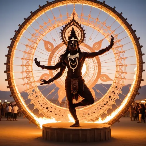 Prompt: nataraja dancing shiva at opulent temple burning man