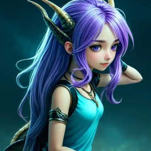 Prompt: Dragon girl Purple hair long hair 