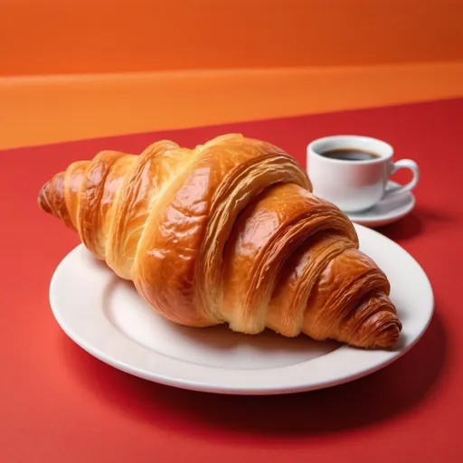 Prompt: Create a photo croissant with background orange red