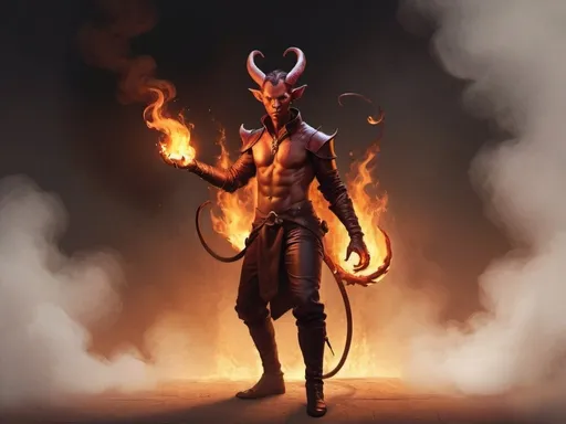 Prompt: hyper-realistic Tiefling character with fire hands, fantasy character art, illustration, dnd, warm tone