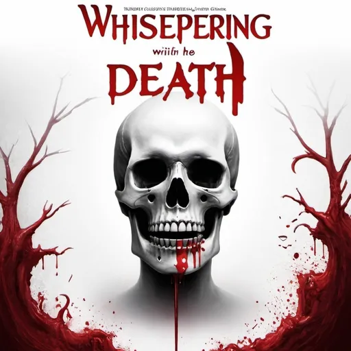 Prompt: Make a white novel cover with with the title “Whispering Death” with a blood theme