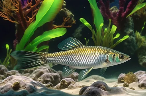 Prompt: realistic image of fish species hoplias malabaricus swimming underwater, dynamic movement, vibrant colors, vivid contrasts, sharp details, rich texture, hyper-realistic illustrations, shimmering scales reflecting light, bright and lively atmosphere, ultra-detailed, 4K quality, captivating composition that draws viewers into the underwater world.