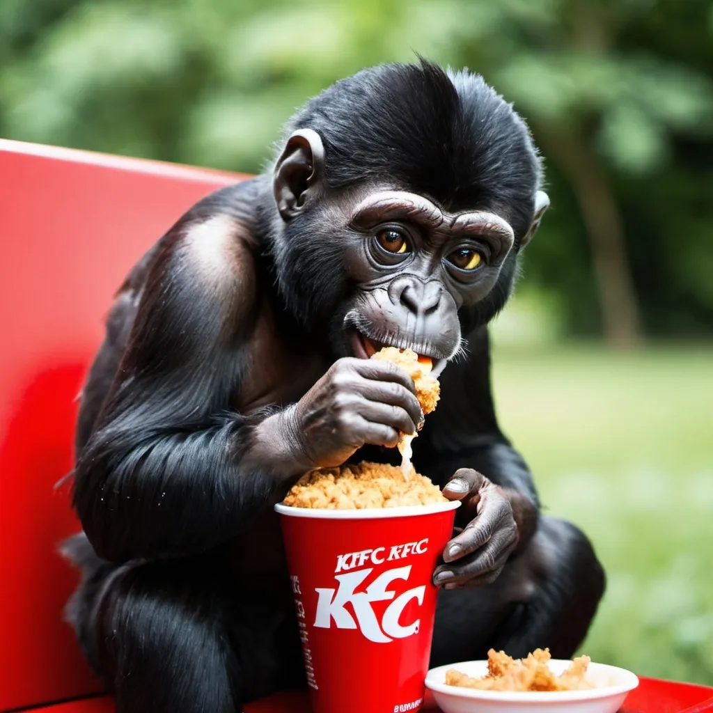 Prompt: black mokey eating kfc


