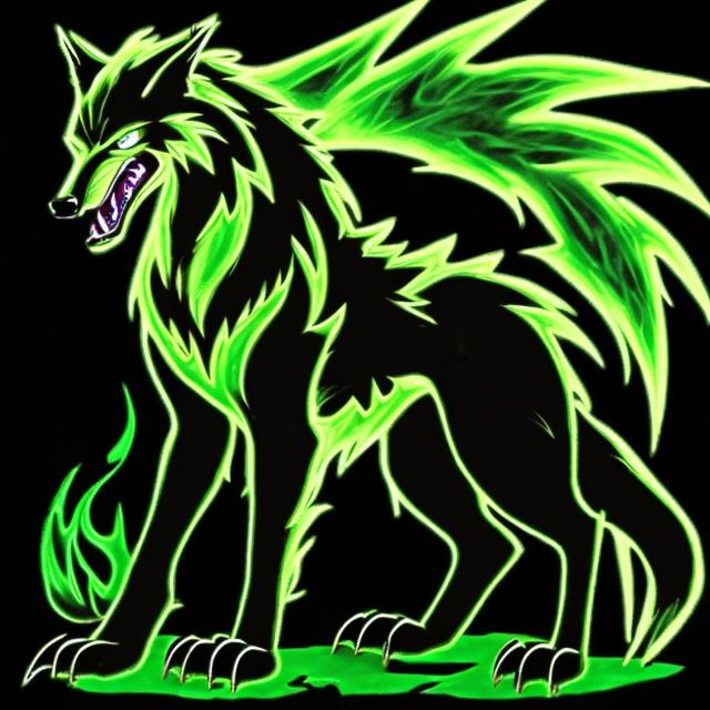 Prompt: Green flaming wolf