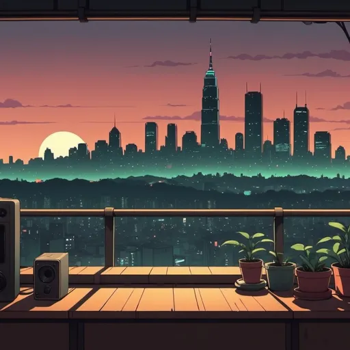 Prompt: lofi art banner background with skyline no people