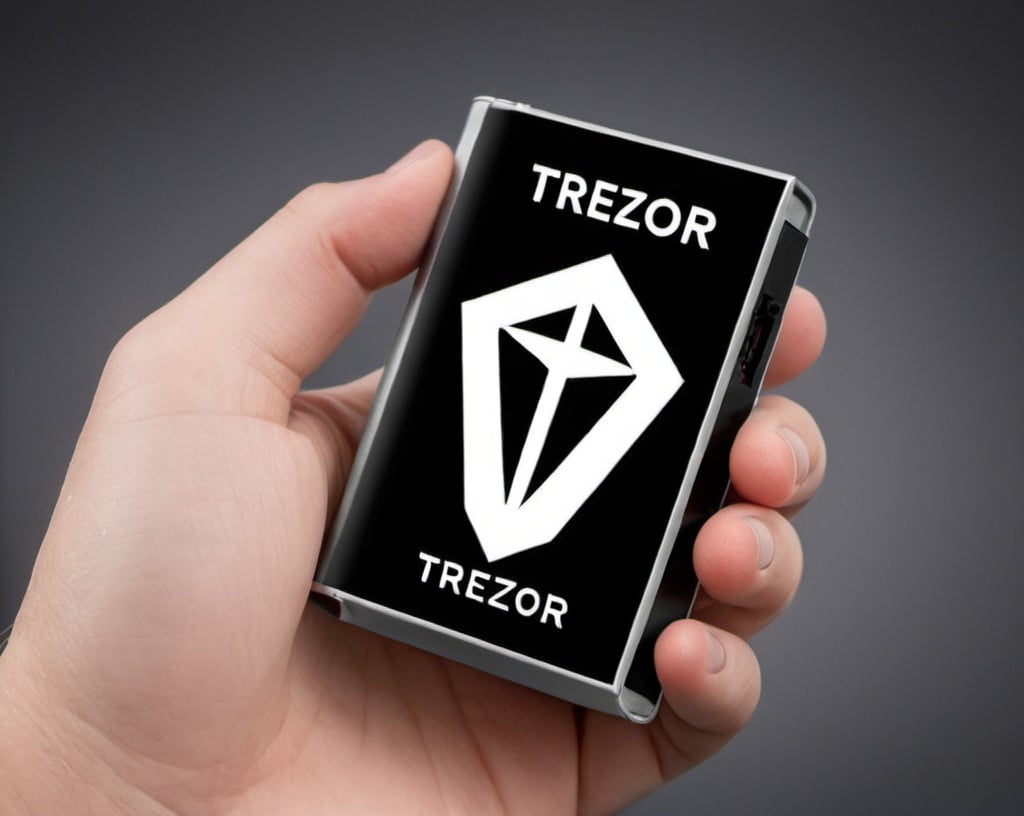 Prompt: Create a real life image of trezor crypto wallet