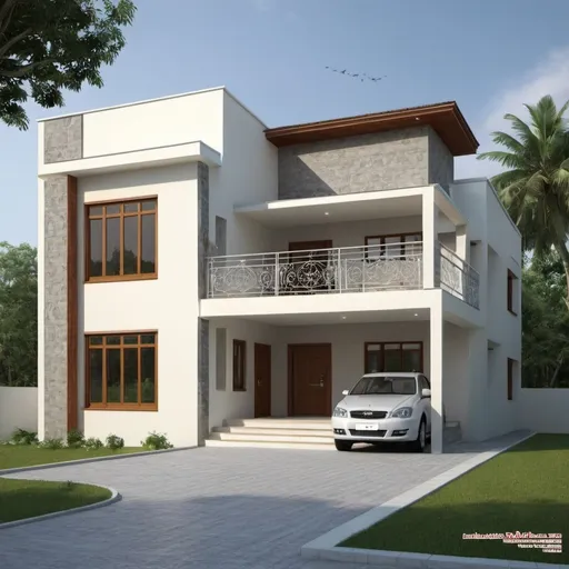 Prompt: Four BedRooms With BathRooms and one big hall Create its Elevation