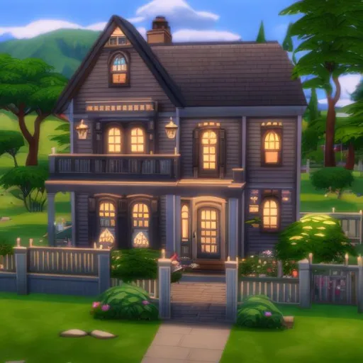 Prompt: sims 4 2 story cozy house 