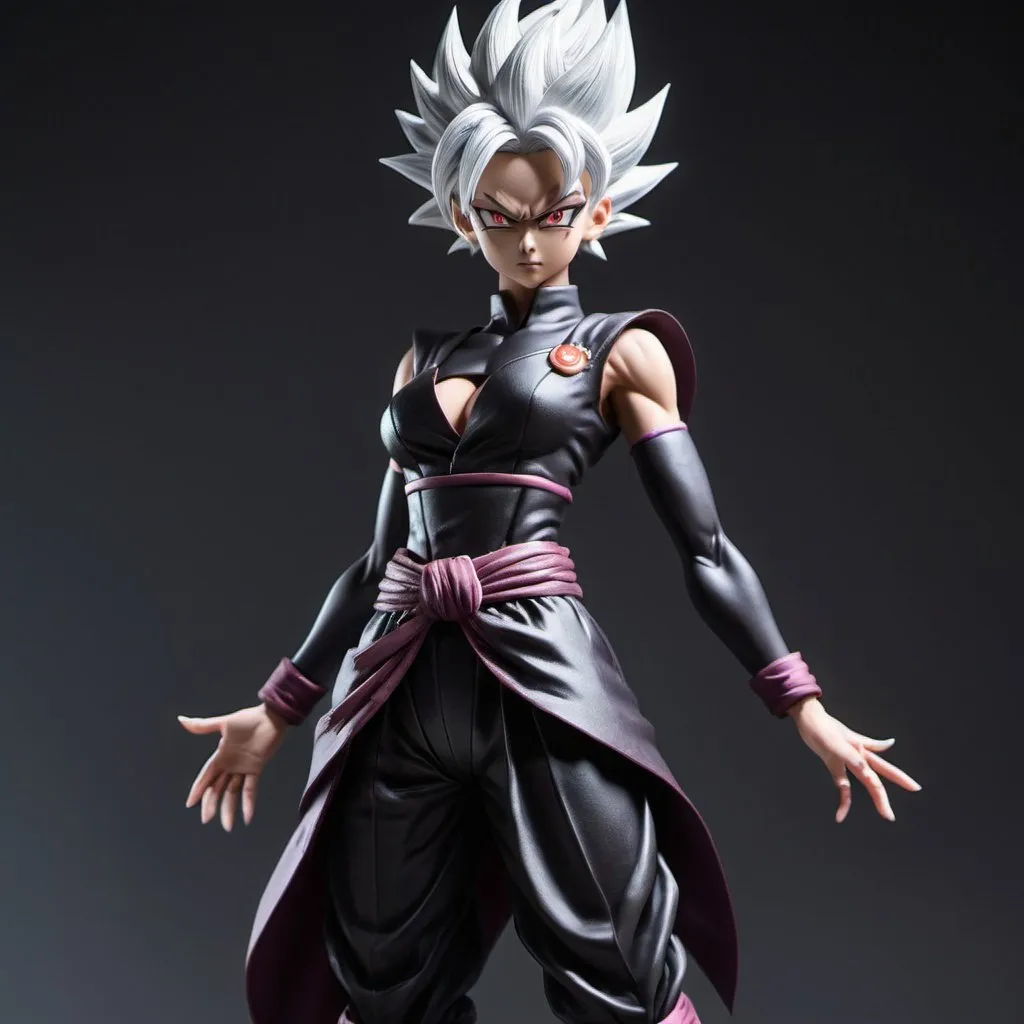 Prompt: Female version of Goku Black (Zamasu), beauty, visible legs, well detailed legs, intricate, epic, detailed, sharp focus, realistic, professional, full body, high shoes, well detailed shoes