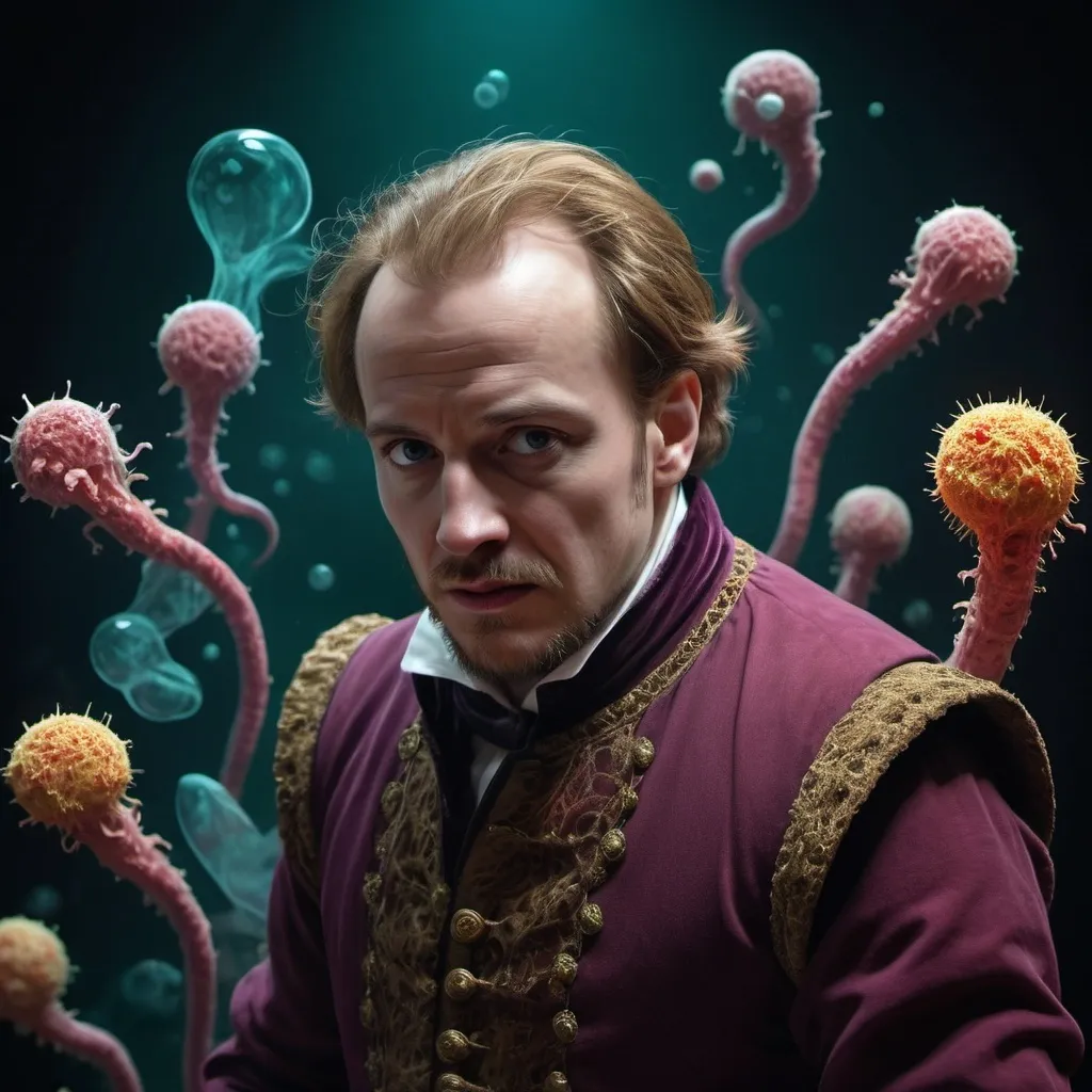 Prompt: bacteria strains as characters developing resistance to the antibiotic Ceftriaxone in the play "Hamlet" by shakespeare.