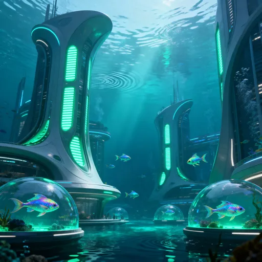 Prompt: una ciudad futurista  de otra raza  bajo el mar 