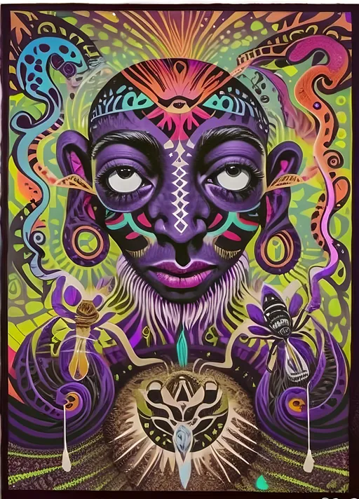 Prompt: Psychedelic portrait , face is a portal, vibrant colors, visionary art, intricate details, spiritual atmosphere, oil painting, high quality, poster art, DMT influence, intense energy, mind-expanding, spiritual journey, detailed eyes, vibrant surrealism, detailed brushwork, professional, atmospheric lighting