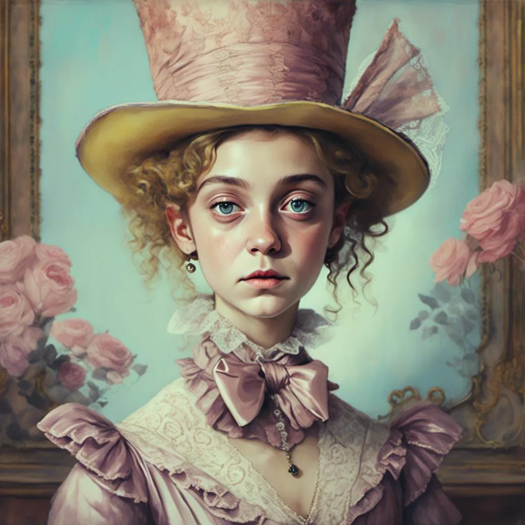 Prompt: <mymodel>Victorian willywonka, fear and loathing in Las Vegas style, portrait, oil painting, ornate Victorian attire, intricate lace details, elegant posture, detailed facial features, vintage ambiance, high quality, realistic, oil painting, detailed eyes, soft color palette, warm and soft lighting