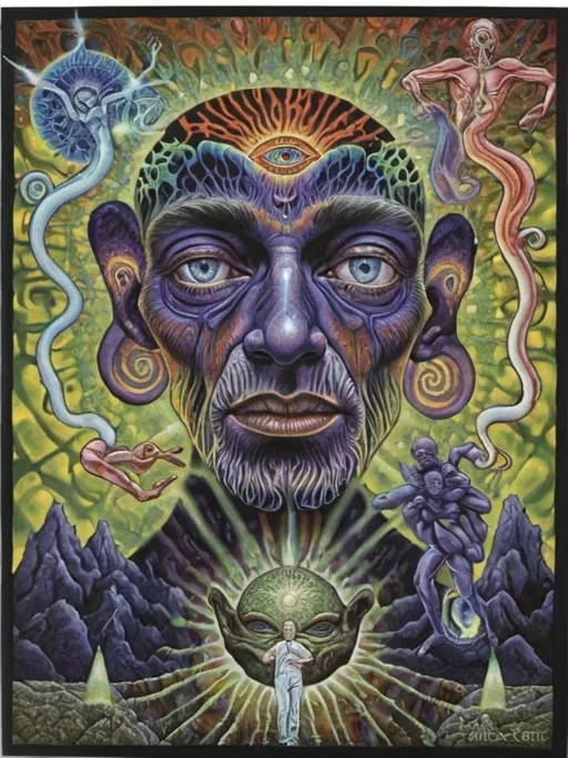 Prompt: a painting of a man , Alex Grey, psychedelic art, dmt, poster art