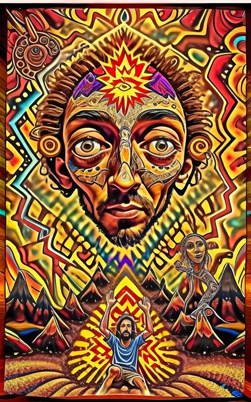 Prompt: Psychedelic portrait , face is a portal, vibrant colors, visionary art, intricate details, spiritual atmosphere, oil painting, high quality, poster art, DMT influence, intense energy, mind-expanding, spiritual journey, detailed eyes, vibrant surrealism, detailed brushwork, professional, atmospheric lighting