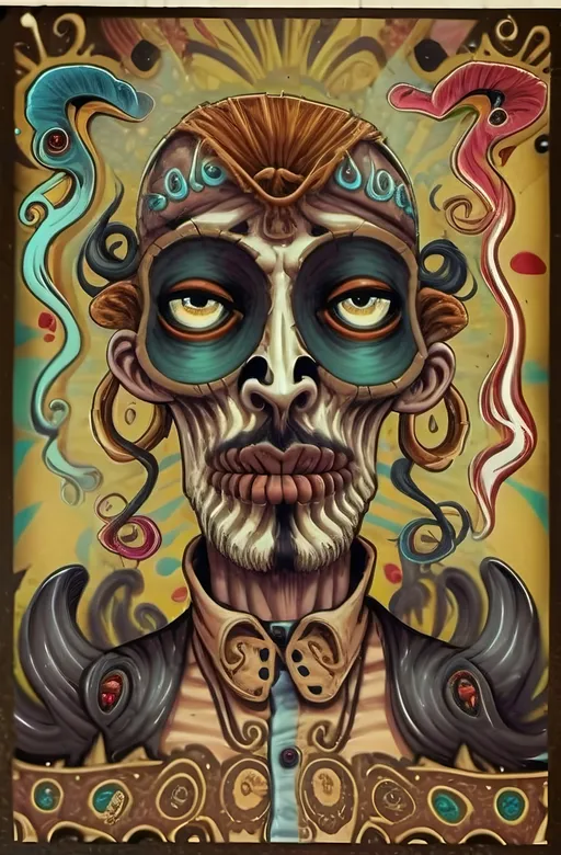 Prompt: Psychedelic portrait , face is a portal, vibrant colors, visionary art, intricate details, spiritual atmosphere, oil painting, high quality, poster art, DMT influence, intense energy, mind-expanding, spiritual journey, detailed eyes, vibrant surrealism, detailed brushwork, professional, atmospheric lighting