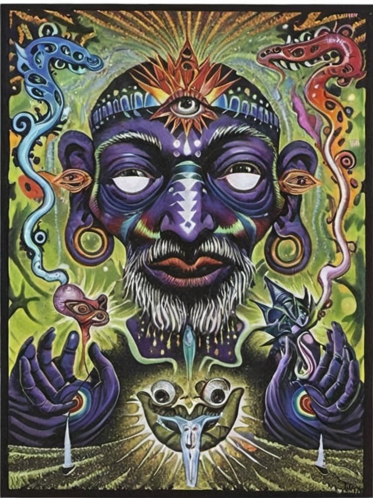 Prompt: a painting of a man , s, Alex Grey, psychedelic art, dmt, poster art