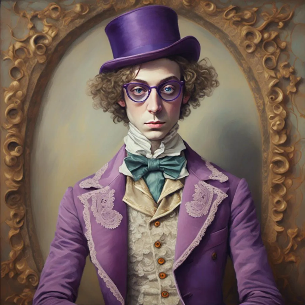 Prompt: <mymodel>Victorian willywonka, fear and loathing in Las Vegas style, portrait, oil painting, ornate Victorian attire, intricate lace details, elegant posture, detailed facial features, vintage ambiance, high quality, realistic, oil painting, detailed eyes, soft color palette, warm and soft lighting