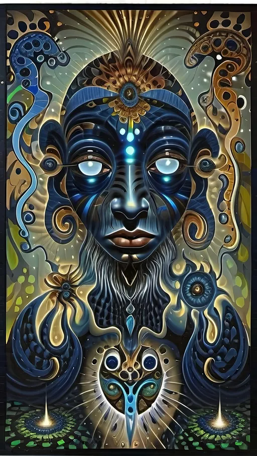 Prompt: Psychedelic portrait , face is a portal, vibrant colors, visionary art, intricate details, spiritual atmosphere, oil painting, high quality, poster art, DMT influence, intense energy, mind-expanding, spiritual journey, detailed eyes, vibrant surrealism, detailed brushwork, professional, atmospheric lighting