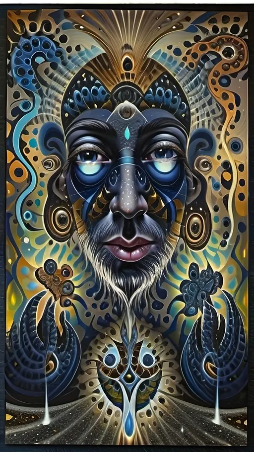 Prompt: Psychedelic portrait , face is a portal, vibrant colors, visionary art, intricate details, spiritual atmosphere, oil painting, high quality, poster art, DMT influence, intense energy, mind-expanding, spiritual journey, detailed eyes, vibrant surrealism, detailed brushwork, professional, atmospheric lighting