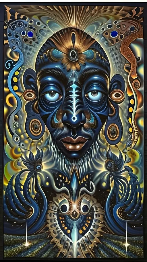 Prompt: Psychedelic portrait , face is a portal, vibrant colors, visionary art, intricate details, spiritual atmosphere, oil painting, high quality, poster art, DMT influence, intense energy, mind-expanding, spiritual journey, detailed eyes, vibrant surrealism, detailed brushwork, professional, atmospheric lighting