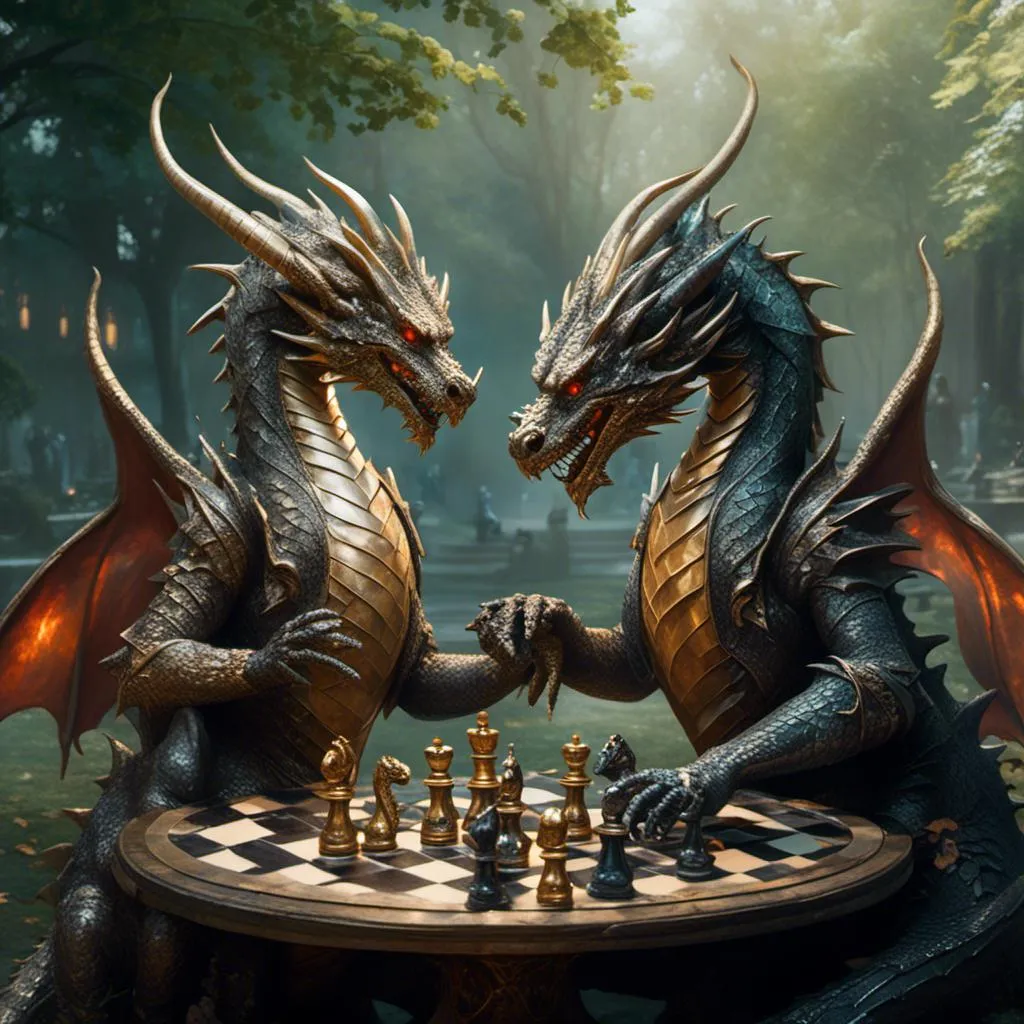 Prompt: a pair of dragons sitting in a park playing chess
a pair of dragons sitting in a park playing chess
<mymodel>