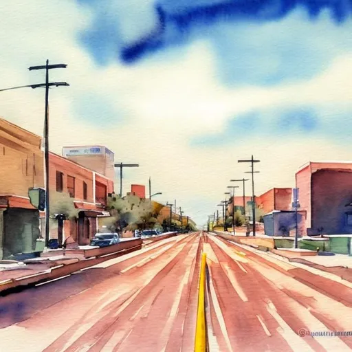 Prompt: Road thru downtown Arizona watercolour 