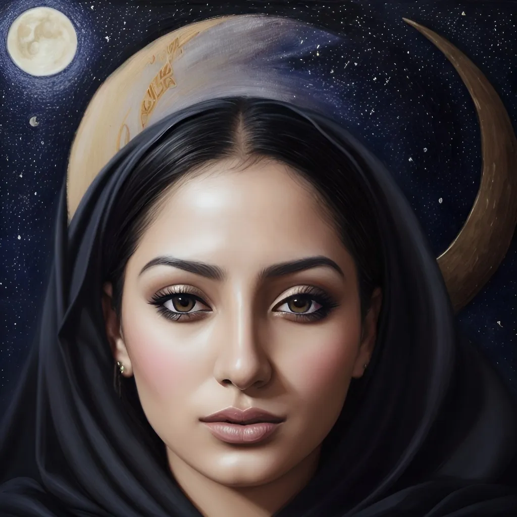 Prompt: Realistic music cover art for the song HAYATI, serene environment with no face,crescent moon and star symbols, bold HAYATI text, MD Alaji, oil painting, detailed realism, scenic landscape, professional, high quality, serene, crescent moon and star, realistic, detailed eyes, detailed facial features, bold text, professional, atmospheric lighting